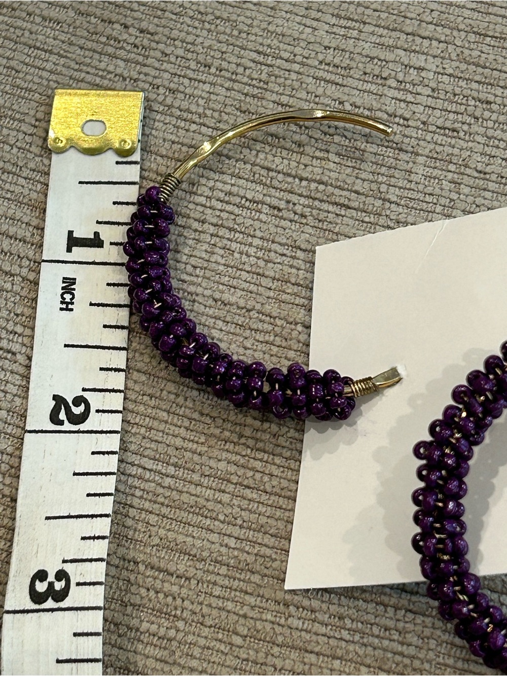 Purple Beaded Hoop Earrings image 4